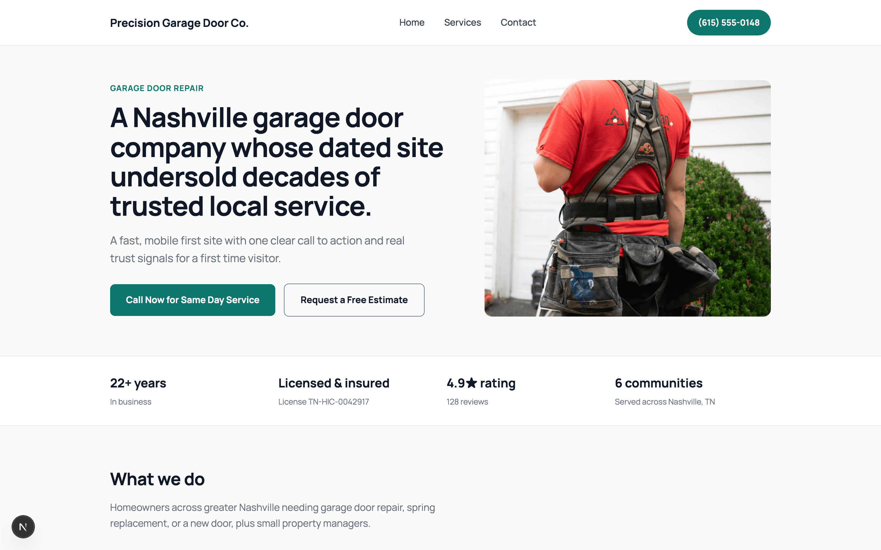 Precision Garage Door Co. redesigned website